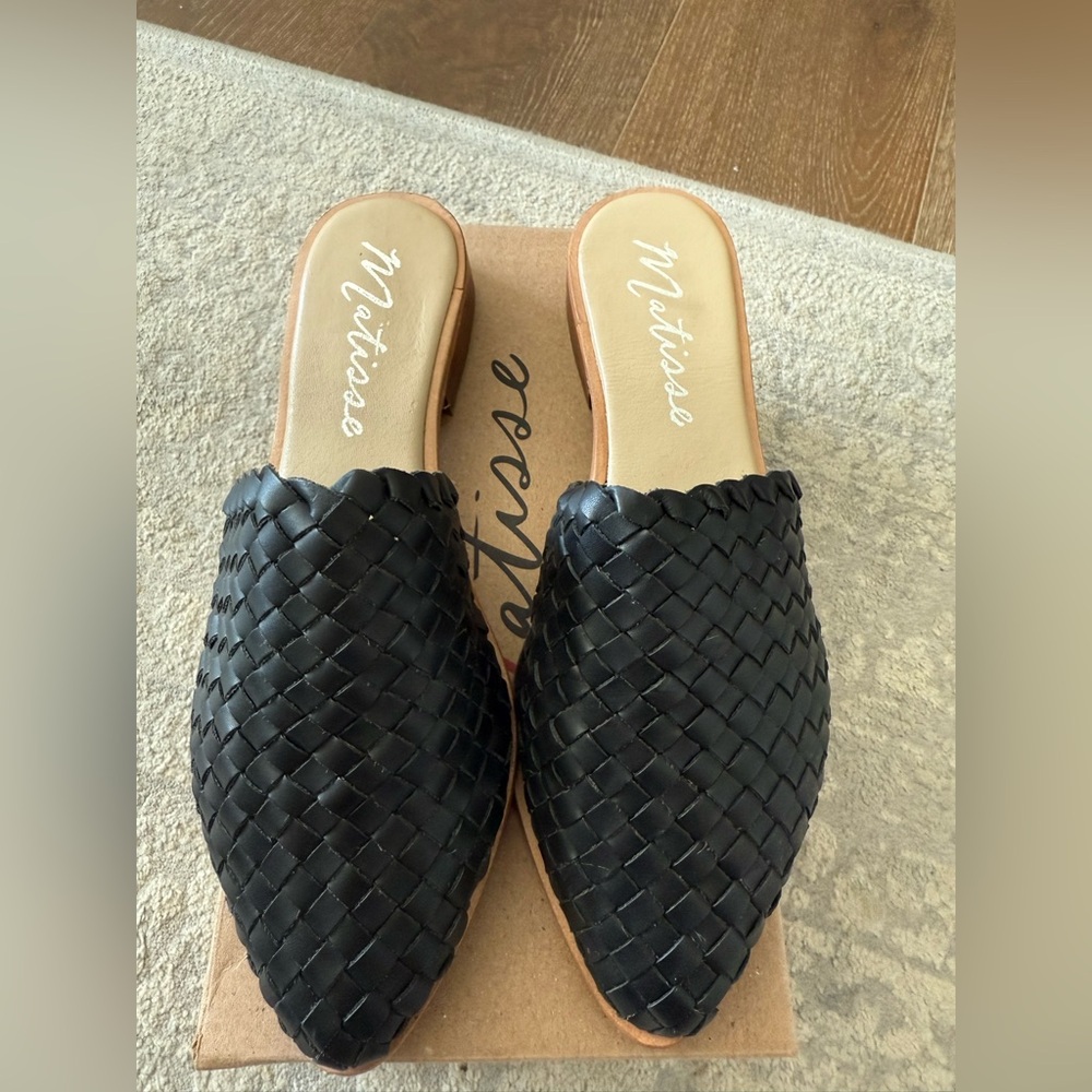 Matisse Black Woven Leather Mules